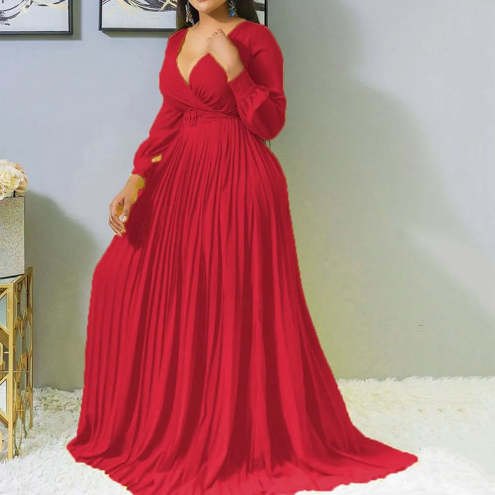 Women V Neck Plus Size Long Dresses