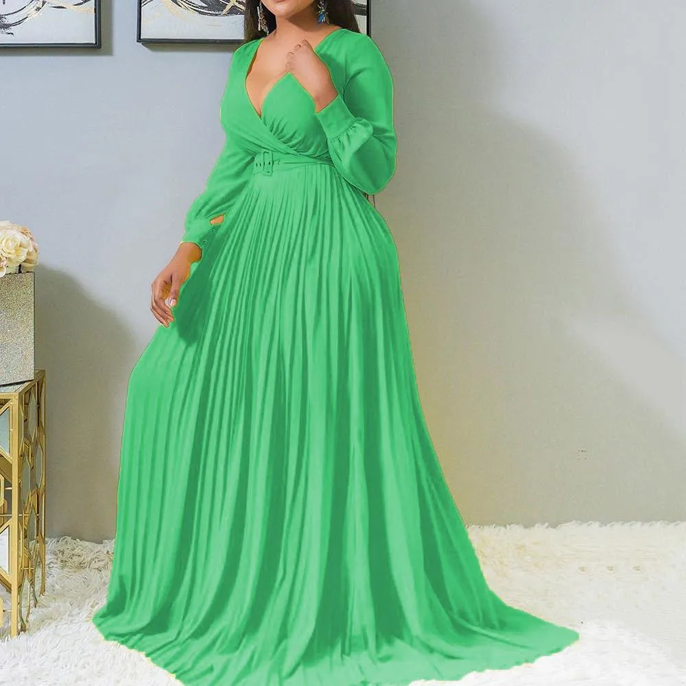 Women V Neck Plus Size Long Dresses