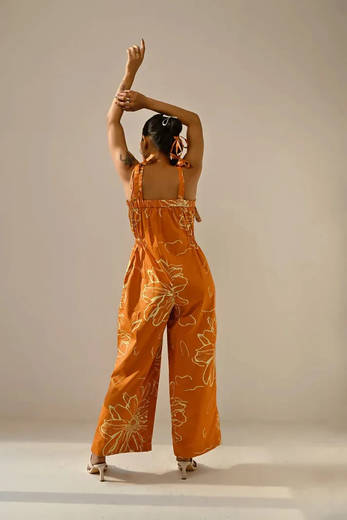 Yellow White Floral Printed Women's Jumpsuit