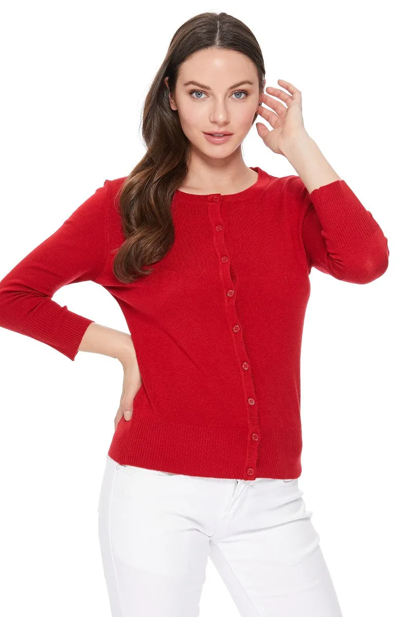 YEMAK Women's 3/4 Sleeve Crewneck Button Down Cardigan Sweater CO079 (S-L )Color Option (1 of 2)