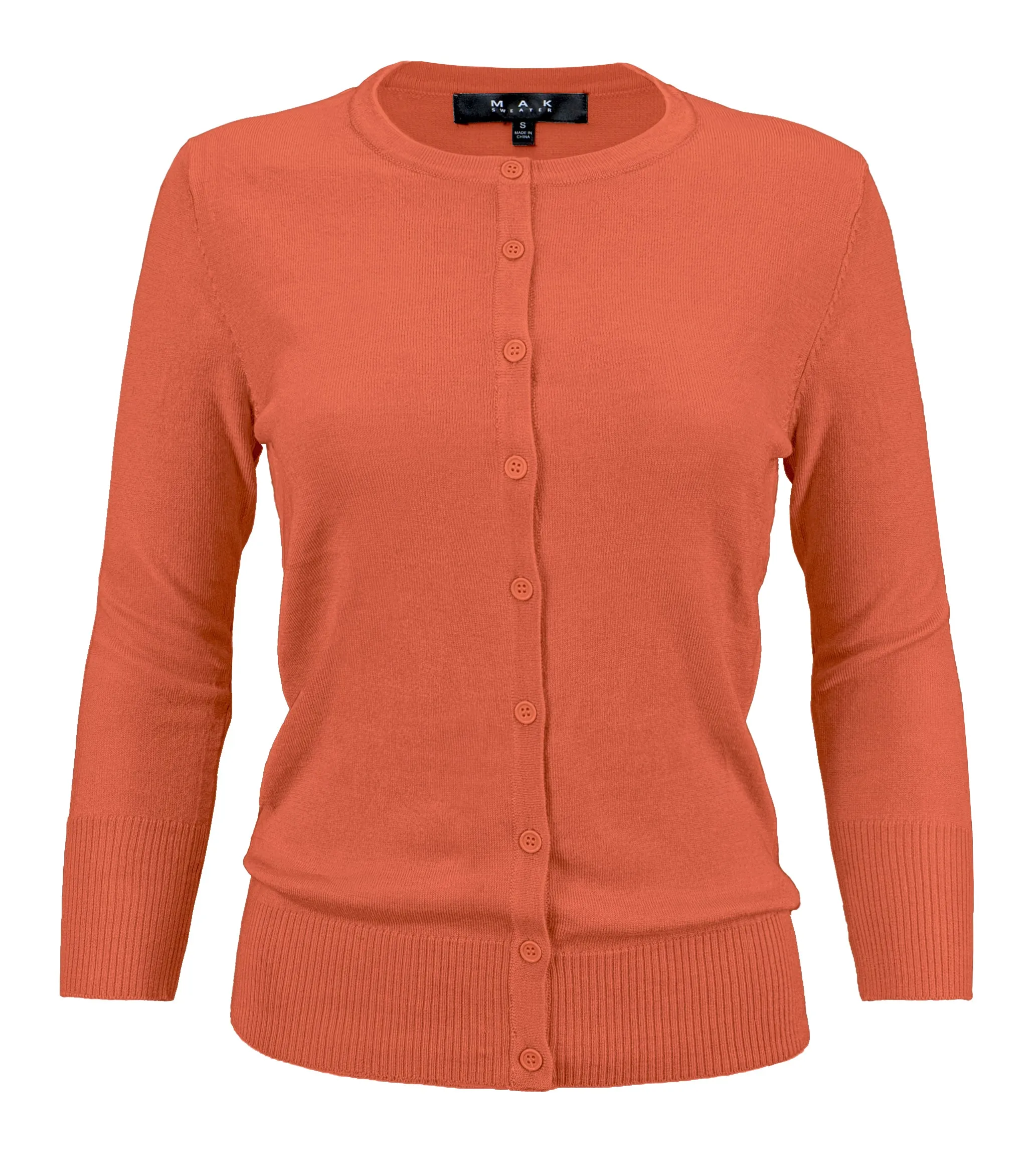 YEMAK Women's 3/4 Sleeve Crewneck Button Down Cardigan Sweater CO079 (S-L )Color Option (1 of 2)