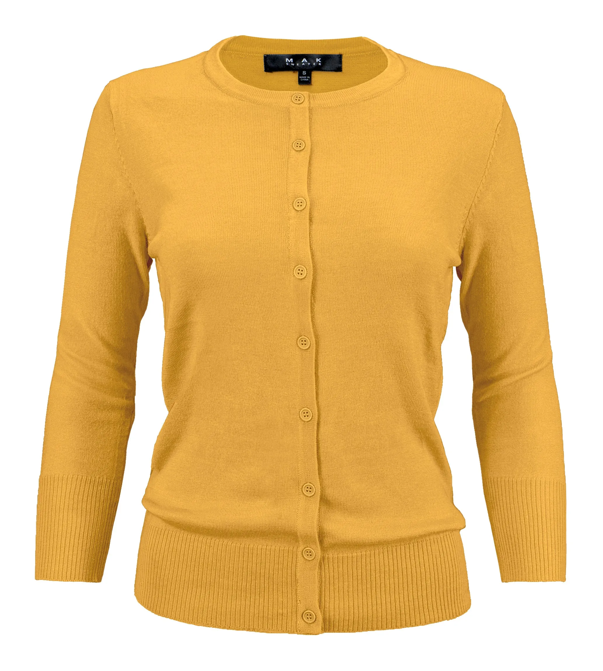 YEMAK Women's 3/4 Sleeve Crewneck Button Down Cardigan Sweater CO079 (S-L )Color Option (1 of 2)