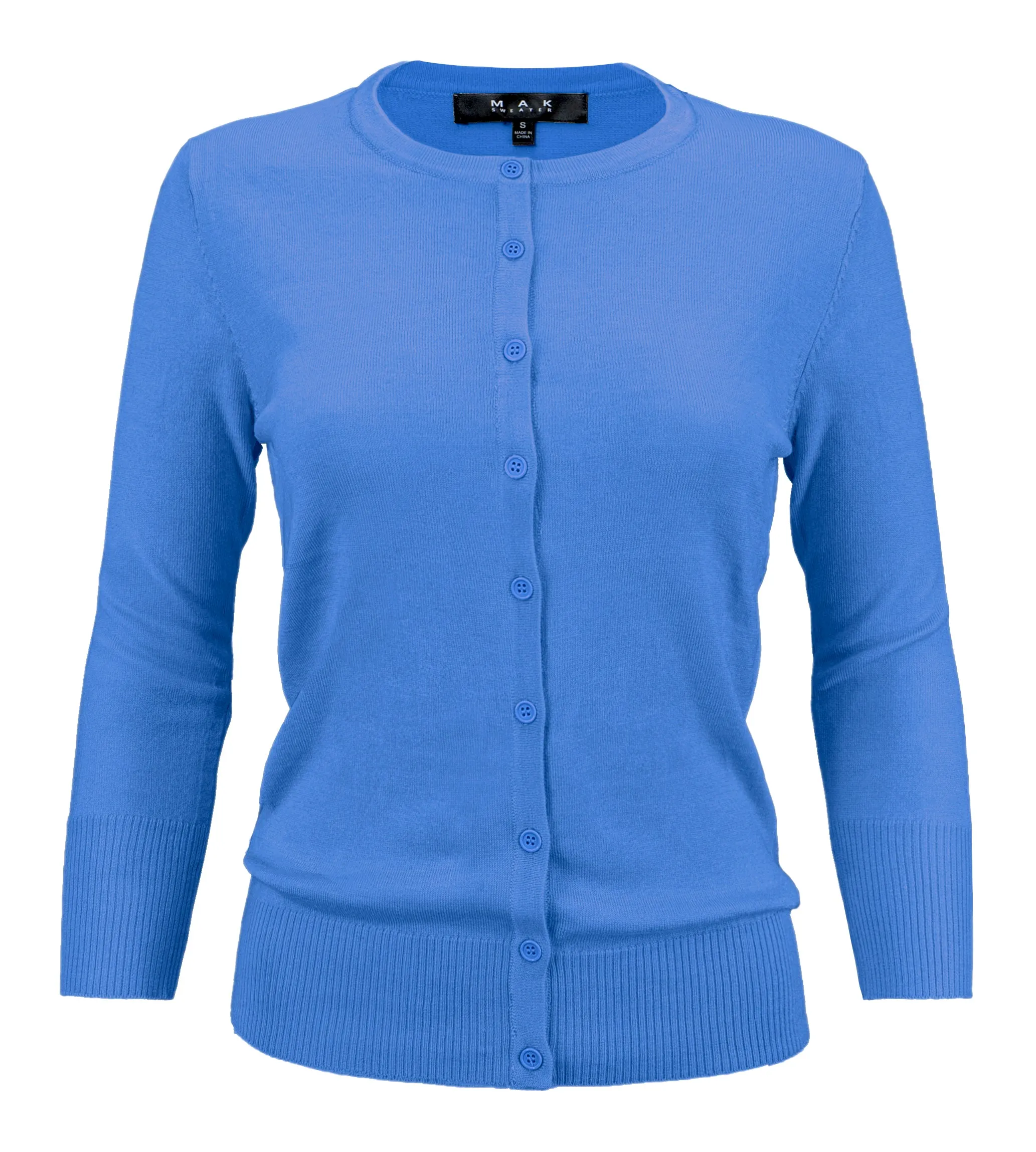 YEMAK Women's 3/4 Sleeve Crewneck Button Down Cardigan Sweater CO079 (S-L) Color Option (2 of 2)