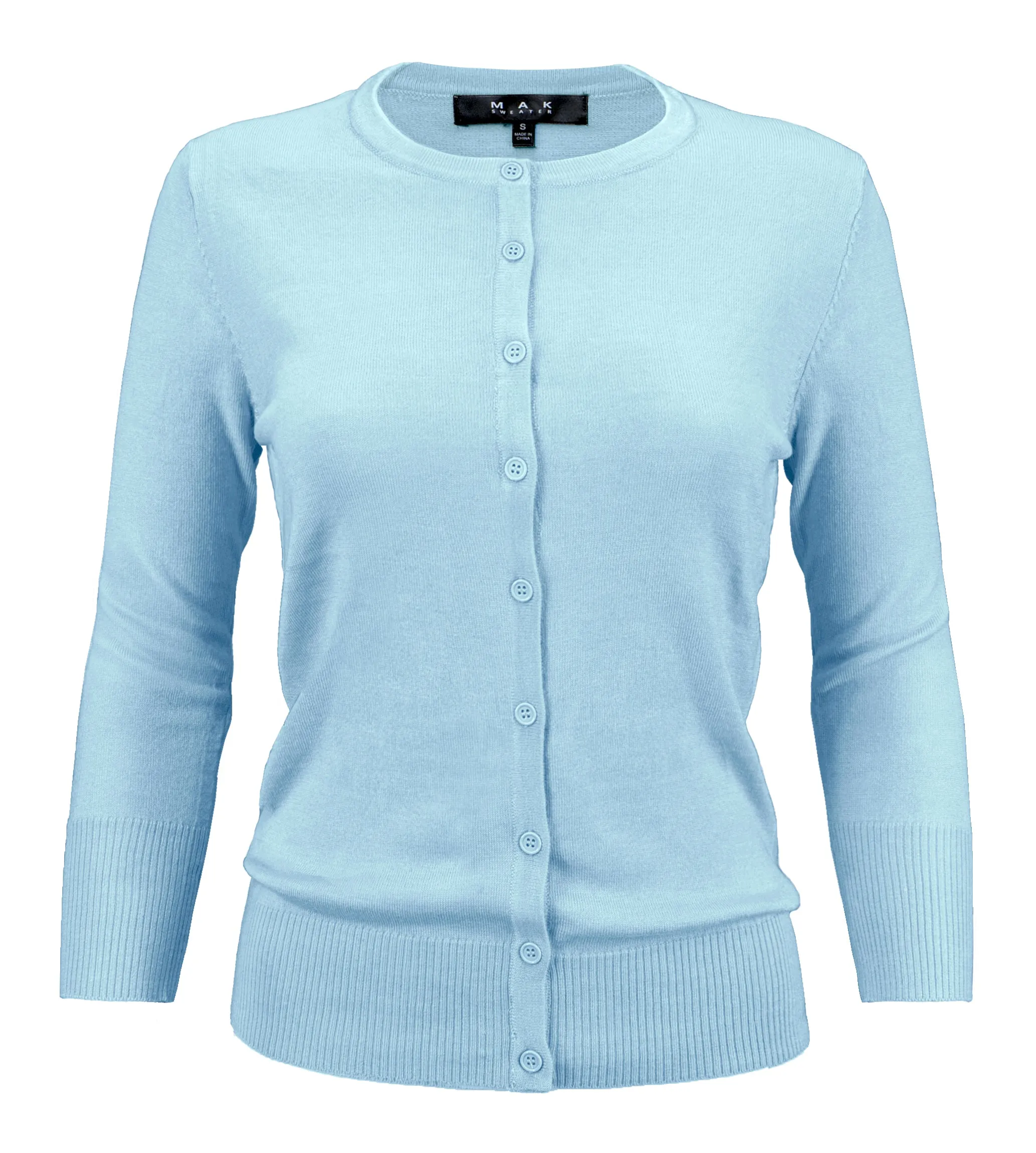 YEMAK Women's 3/4 Sleeve Crewneck Button Down Cardigan Sweater CO079 (S-L) Color Option (2 of 2)